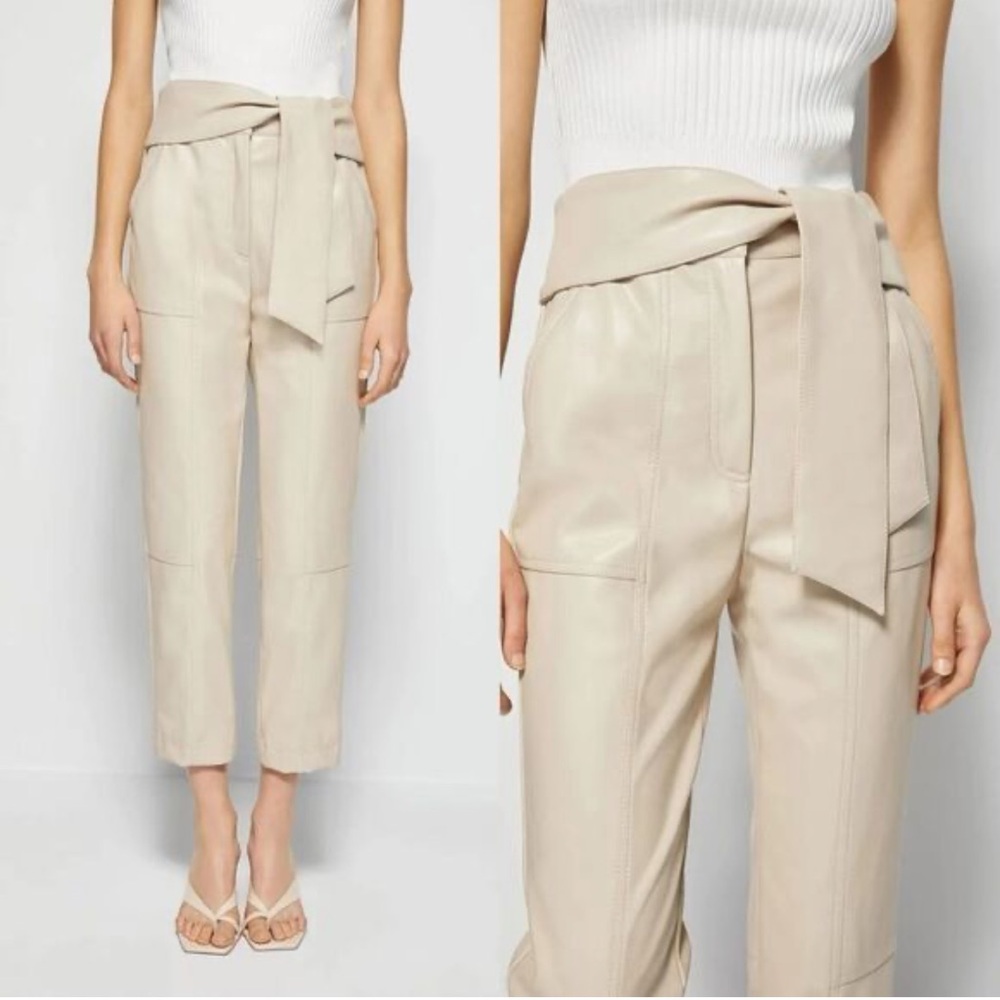 Jonathan Simkhai Tessa Vegan Leather Pants Egret Cream NWT